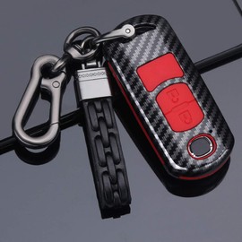 ontto Car Key Case Cover for Mazda 2 3 5 6 CX-3 RX8 CX-5 CX-7 CX-9 BT50 MX-5 Miara Remote Control Cover ABS Key Case Key Case Key Protection Case 2 Button Carbon Fibre Red