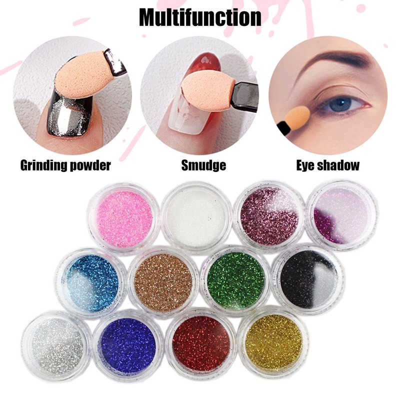 1 Box Fine Glitter, 1 Double Headed Sponge Stick, Twelve