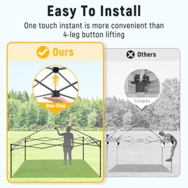 Vibemo Canopy Tent 10x10, 1-Person Setup Pop Up Canopy Tent with Roller Bag, 3 Adjustable Height, 4 Sandbags, 8 Stakes, 4 Guylines, Waterproof and UPF50+ Sun Protection Outdoor Canopy for Party，Beach