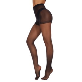 CozyWow 20 Denier Sheer Tights for Women,High Waist Control Top Silk Stockings,Comfortable Women's Pantyhose with Reinforced Toes Black-L