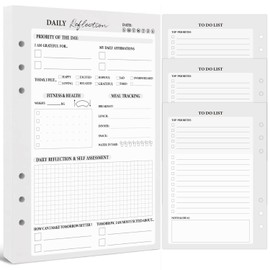 GRANROUTO 30pcs A5 Daily Reflection Refill Paper - Daily Journal Inserts for A5 Binder Daily Journals Notebook - 6 Holes Self Care Journal Refills with To-Do List - Gratitude Journal for Women & Men Gifts