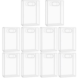 Enorteen 10 Pcs Clear Gift Bags with Handles Transparent Gift Bag Goodie Bags Favor Bags Tote Bags for Wedding Bridal Shower Birthday Christmas Party Favor (White)