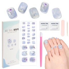 XEAOHESY 26pcs Semi Cured Gel Toe Nail Strips, Pedicure Nail Strips, Toe Nail Stickers, Needs to Be Cured, Come With Nail File, Wood Cuticle Stick, Prep Pads, Plastic Press Stick（Mauve+Flower）