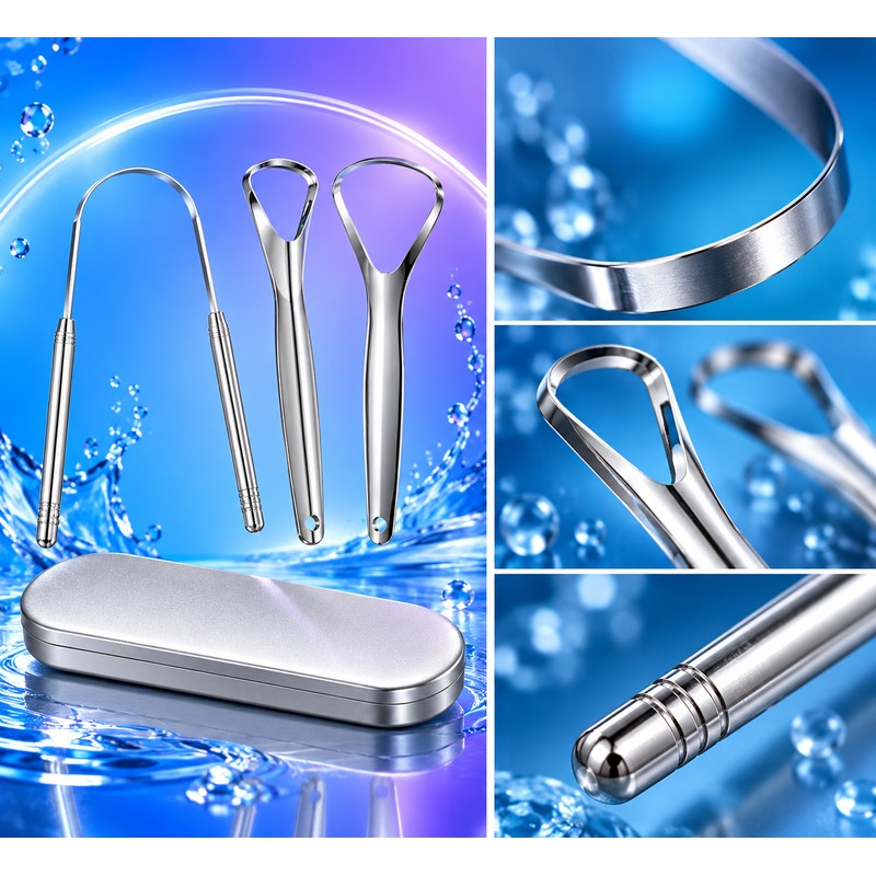 4 Pieces Stainless Steel Tongue Scraper for Daily Oral Care