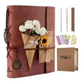 ALKALO Scrapbook Photo Album 100 Pages, 60 Pages Self Adhesive+40 Pages Kraft Paper DIY Photo Book for 2x3 3x5 4x6 5x7 Pictures, Leather Memory Book for Wedding Baby Family Travel Birthday Christmas