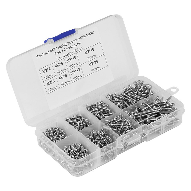 Akozon 800pcs M2 Round Head Self Tapping Screw, Carbon Steel