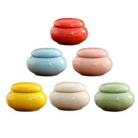 Ceramic Spices Jars Set 6 Color Mini Pastel Ceramic Lidded Pots for Cosmetic Creams Memorial Urn for Loved Cat Dog Pet Ash Storage & Display Burial at Home or Office Decor (Set of 6)
