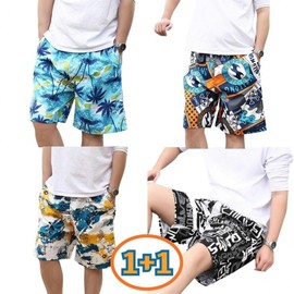 Men's 2-Pack Summer Beach Swim Trunks Map Shorts 1 + Jaws Shorts 1