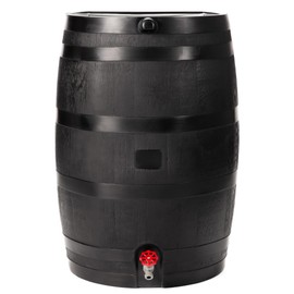 RTS Home Accents 50-Gallon ECO Rain Barrel Made with 100% Recycled Plastic, Flat Back Rain Water Collection Barrel, Black