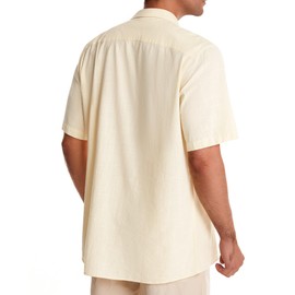 Alimens & Gentle Short Sleeve Button Down Shirts Linen Shirts for Men Cotton Summer Beach Cuban Shirts Vacation Hawaiian Shirts Cloud Cream