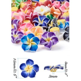 100 Pieces Small Plumeria Flower Beads with Holes Polymer Clay Charms Pendants Flatback Cabochons Embellishment for Jewelry Making Keychain Hair Accessories