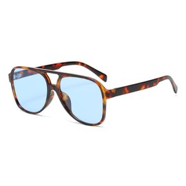 VueLux Vintage Retro Sunglasses Yellow Tinted Glasses Oversized Oversize Sunglasses for Men and Women, Leopard Blue