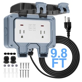 BSEED Outdoor Outlet Box with 9.8ft Extension Cord, Dual 15 AMP 5-15 Receptacle IP66 Waterproof Weatherproof Outdoor Electrical Box, LED Indicator, Lockable Cover, Power Plug for Gardens, ETL Listed