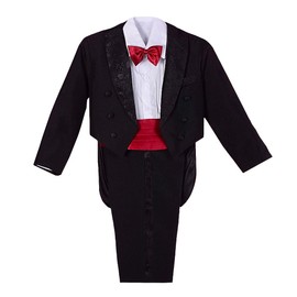 Lito Angels Baby Boys Tuxedo Wedding Suits & Blazers, Page Boy Formal Outfit 5 Pieces Set with Cummerbund, Age 12-18 Months, Black Red