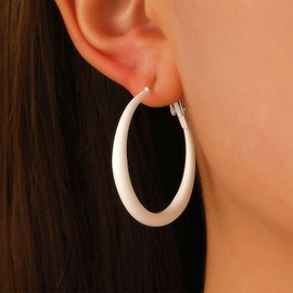 Allereyae Vintage White Enamel Circle Earrings Circle Hoop Earrings Large Huggie Hoop Earring Minimalist Huggie Earring Jewelry for Women