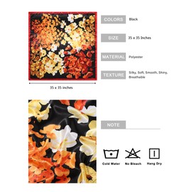 AWAYTR 35” Satin Head Scarf for Women Like Silk Scarf Hair Bandanas Women Large Square Neck Scarf Headscarf Head Wrap (Black)