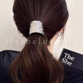 [Herbeluemily] ポニーフック 髪飾り メタル ヘアゴム ヘアタイ ヘアカフ バレッタ ヘアクリップ 髪留め シルバー