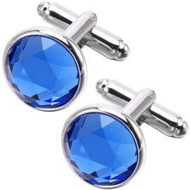 ZEEY Blue/Gray Round Crystal Cufflinks for Men Women Silver Faceted Gemstone Men's Cufflink Jewelry Set for Business Wedding Party Formal Office Daily Tuxedo Dress Shirt Accessories (Blue Crystal)