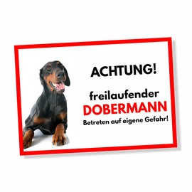 Dobermann Freilaufender Hund Dog Sign Saying Door Sign Dog Sign Warning Sign Gift Idea Safety Sign Dog Private Property Dog Warning Warning of the Dog