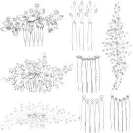 44 Peines de Boda Accesorios para Cabello de Novia de Cristal de Perla de Imitación Clips de Peine Lateral para Cabello Pinzas para Cabello de Flores en Forma de U (Estilo Elegante)