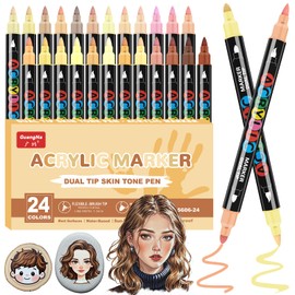 Gelanty 24 Colors Acrylstifte Set, Dual Tip Skin Tone Acrylic Paint Marker, Flesh-Color Acrylmarker, Perfect for Kids & Adults Portrait, Comic, Anime, Manga, Illustration