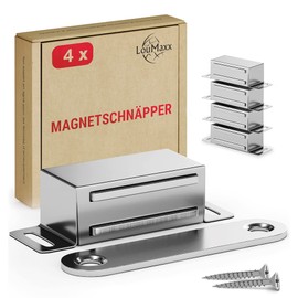 LouMaxx Magnetic Door Catch Strong – Holding Force 4kg – Set of 4 in Stainless Steel – Cabinet Magnets - Door Magnet - Door Magnetic Catch - Magnetic Cabinet Latch - Magnetic Door Latch