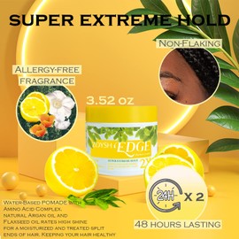 Zoysh Edge ZOYSH EDGE Perfect Control Super Extreme Hold 2X | Water-Based Pomade | For All Hair Types, 48Hrs Lasting, Non-Flaking, Allergy Free Fragrance (Citron Gold Clear, Net Wt. 3.52 Oz)
