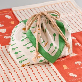 Furoshiki japonés lindo pañuelo & Bento Kinchaku bolsa de tela de algodón hecha a mano en Kyoto regalos souvenir (25 x 15 x 8,5 cm, cubiertos verde)