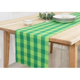 PurpleEssences Plaid Table Runner Classic Farmhouse 100% Cotton Checkered Table Runner St Patricks Day 14x72 Inch - St Patricks Green