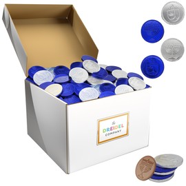 The Dreidel Company Milk Chocolate Coins, Hanukkah Gelt, Blue And Silver Coins, Made with Premium Belgian Chocolate, Nut and Gluten-Free, Non-GMO, Kosher Certified Dairy (200-Pack)