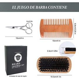 Kit para Barba Hombre, Cepillo, Peine y Tijeras, Set de Cuidado para Barba y Bigote, Ideal para Recortar, Moldear y Arreglar Barbas, Regalo para...   