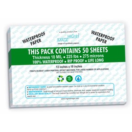 WATERPROOF PAPERS TEAR-PROOF PAPER, WEATHER-PROOF PAPER 13X19" 50 SHEETS, 225 LB THICK 10 MIL LASER PRINTER PAPER