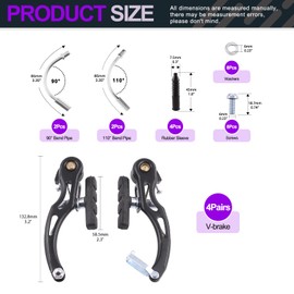 Swpeet 26Pcs Bike Brakes Sets, Including 4 Pairs V-Type Brakes, Universal Bike Brake Cable, Cable End Caps, Rubber Boot, V Brake Noodle Bend Pipe for Most Mountain Bikes