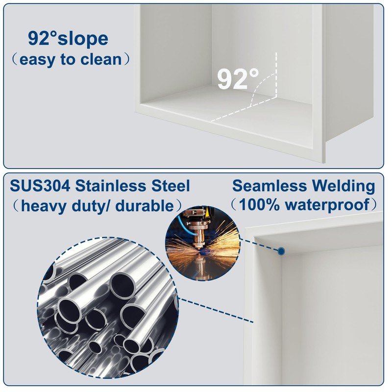 Neodrain Shower Niche Double Shelf Stainless Steel No Tile Needed