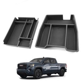 For GMC Sierra Center Console Organizer - Compatible with 2019-2025 Sierra 1500& 2020-2025 Sierra 2500HD 3500HD Pickup Truck Storage Accessories - (40/20/40 Split-Bench Folding Seat) - 2 Pack Black