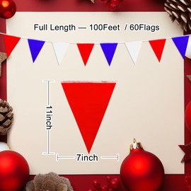 LZXING 100 Feet Red Blue White Pennant Banner Flags Triangle Hanging Flag Garland Party Decorations for Patriotic 4th of July Independence Day Graduation Birthday Wedding,60 PCS