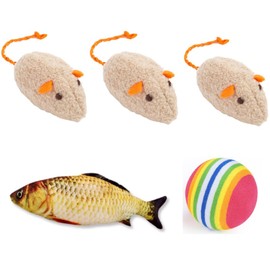 Loopunk 5 Pack Catnip Toys, Plush Herbal Mouse, Cat Toy Simulation Fish, Solid Elastic Ball, Catnip Toy Simulation cat Toy self-Help Boredom Plush Mouse Contains Catnip.