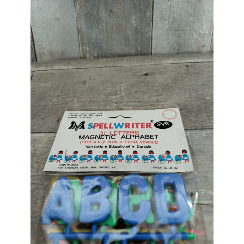 Vtg Spellwriter Magnetic 31 Alphabet Refrigerator Letters NOS Hanger Unpunched