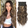 FESHFEN 20" Thick Highlight Long Wavy Synthetic Hair Extensions Full