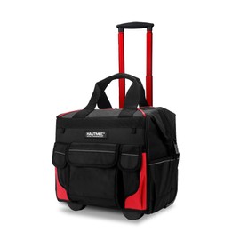 HAUTMEC 14.5" Rolling Tool Bag with Wheels, 25-Pocket Portable Tool Box Organizer with Water-Resistant Oxford Fabric, Wide-Mouth Design, Oversized Wheels & Telescoping Handle - HTTBM25005