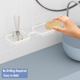 2 Soap Dishes Holder Shower Adhesive, Drill-Free,Soap Bar Holder for Shower Wall,Shower Soap Holder for Bathroom, Rustproof Aluminum Sponge Holder for Kitchen,Square (White) 1 Pack