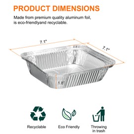 sourcing map 10pcs Aluminum Foil Pie Pans 7.09" Square Disposable Non-Stick Baking Pans for Pies Quiches Tarts Baking Cooking Reheating Parties, Silver