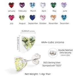 Jwicklirrng S925 Sterling Silver August Birthstone Earrings Silver Heart Cubic Zirconia Earrings 0.8CT Birthstone Stud Earrings Birthstone Jewelry Gift for Women