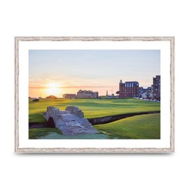 Lithobee - Swilcan Bridge Old Course At Sunrise St Andrews - Printed Wall Art Design in Sizes A2, A3 & A4 Framed in a Stylish Quality Coloured Frame or Unframed (A2 White Distressed Frame)