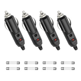 Dickno - Encendedor de cigarrillos macho de 4 piezas, enchufe auxiliar de 12 V, repuesto con fusible de 15 A, 20 A, adaptador de corriente de 24 V con indicador, enchufe para encendedor de cigarrillos