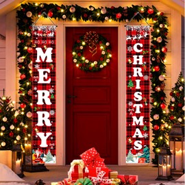 TELAIN Weihnachtsdekorationen Rot Schwarz Buffalo Plaid Türbanner Set | Outdoor & Indoor Weihnachtsdekoration für Zuhause, Wand, Haustür, Garten und Garage