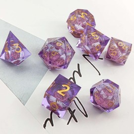 HiLLeo DND Dice Set 7pcs Elegant Quicksand Liquid Core Sharp Edge Handmade D&D Dice Set for Dungeons and Dragons RPG MTG Role Playing Games Tabletop Games with Dice Box (Purple)