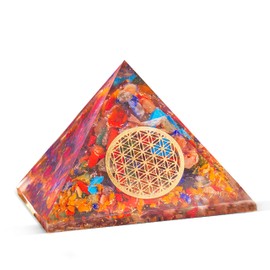 FASHIONZAADI Mix Chakra Orgone Pyramid - E-Energy Generator - Feng Suhi Decor - Tabletop Desk Accessories - Reiki Healing Crystals & Gemstones - Copper Spiral - Orgone Pyramids Decor Abundance Gift