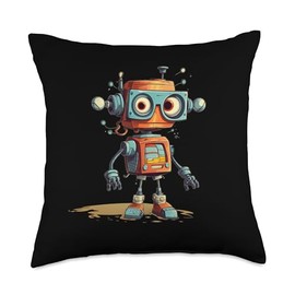 Funny AI Robot Funny Little Robot Boy with Glasses for AI and Smart PC Fans Throw Pillow, 18x18, Multicolor