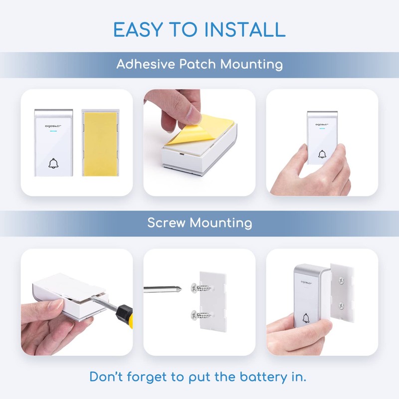 Aigostar waterproof portable wireless bell set, doorbell kit, LED flashing,